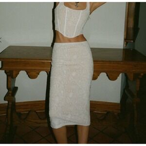 New With Jean Dylan Midi‎ Skirt in White Dahlia Small S